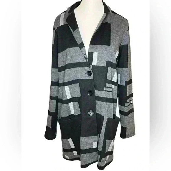 Alembika Blazer Jacket Color Block Women’s Size 8-10 Lagenlook Black Gray - Picture 1 of 8